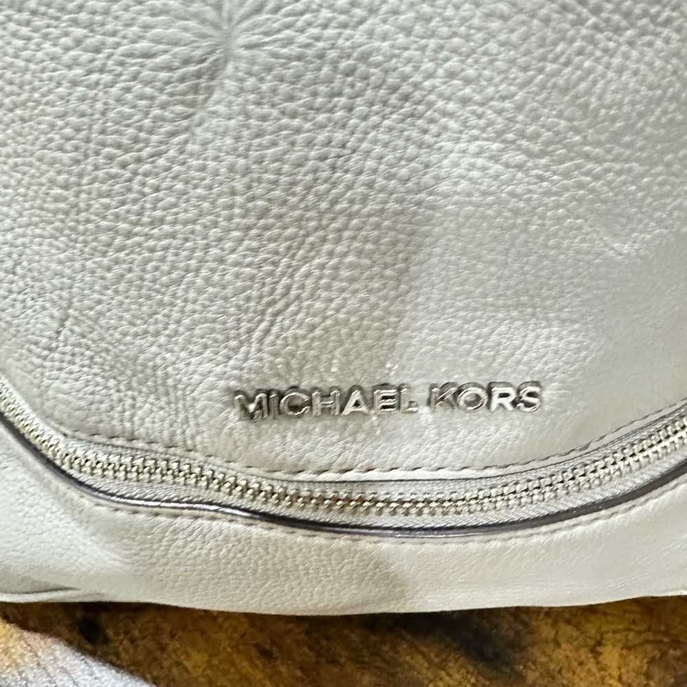 Michael Kors Light Gray Pebbled Leather Backpack - Picture 10 of 10